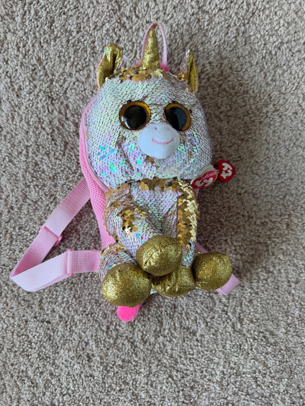 Ty BeanieBoo Sequin Unicorn Plush Backpack - Pink & Gold Sequin